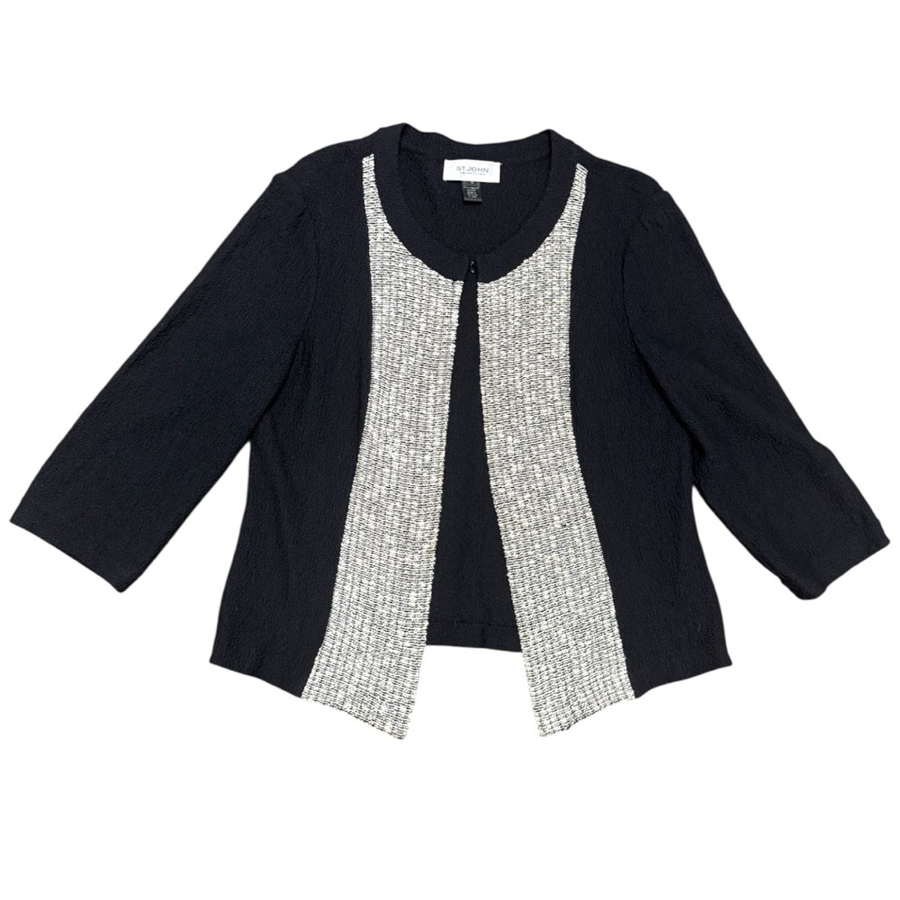 ST JOHN vintage Black and White Chanel style cardigan Women's Sweater size 10